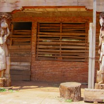 Wooden pillars on the main square of San Ignacio